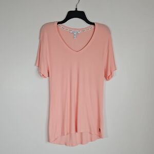 Peace Love World XS Perfect Ribbed V Neck Tee Coral Stretch Soft Casual